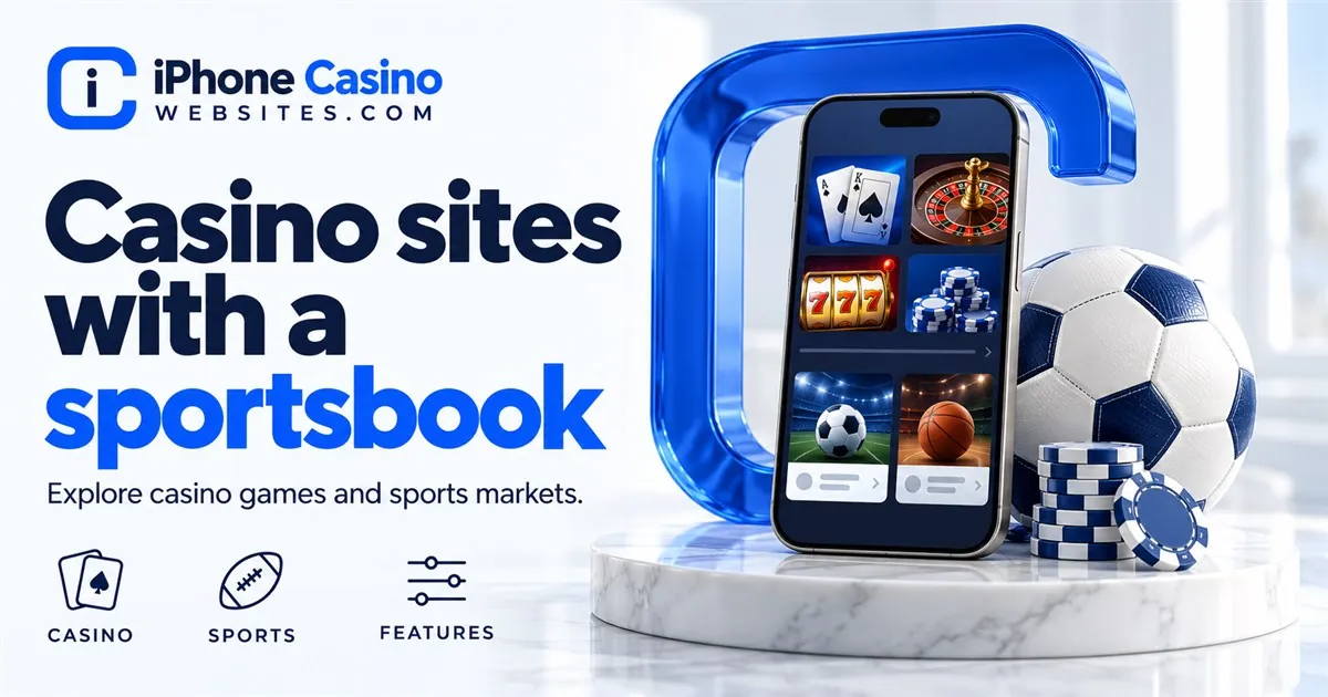 A phone displaying generic casino and sports tiles beside a football and casino chips.