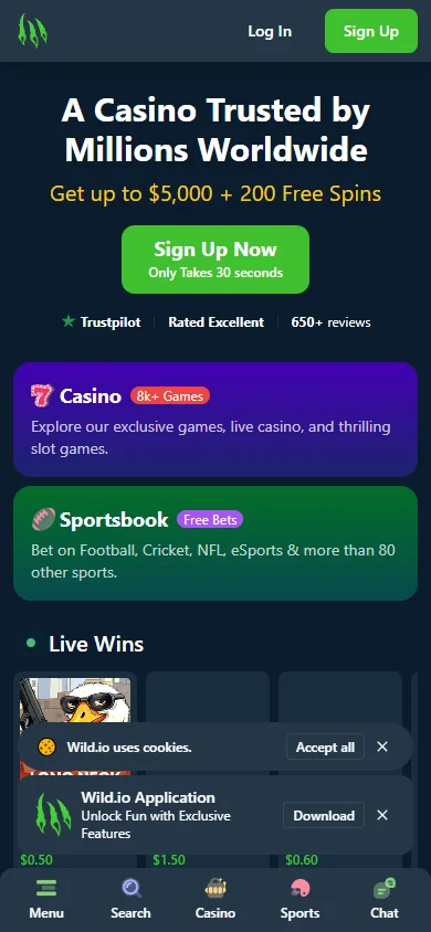Wild.io mobile site